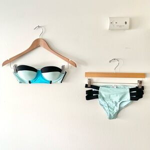 NEW Forever 21 Aqua and Black Bikini Top and Bottom Set